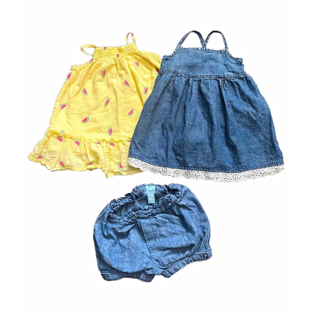 Baby Gap 3 Pc Lot 6-12M Denim Dress Watermelon Top Bloomers Girl Summer Outfit